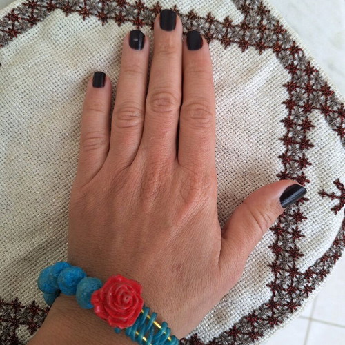 Blue papier-mâché bracelet with rose made to order