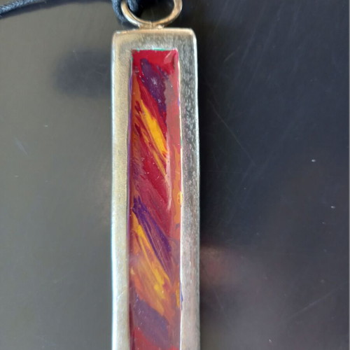 Long handmade silver necklace with painting like new