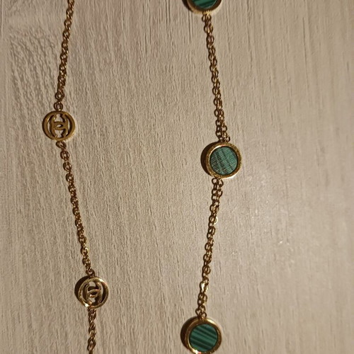 Chanel gold double strand bracelet new with green details