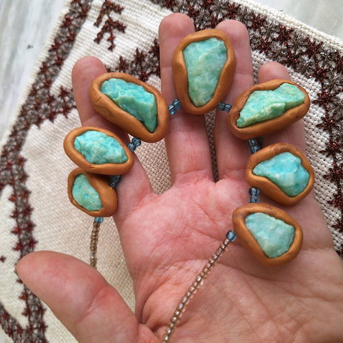 Necklace with blue stone handmade new with gold