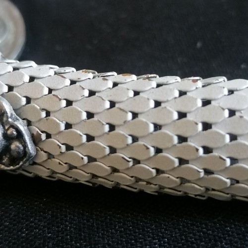 Whiting & Davis 1960's metal belt used, scaled mesh, white and silver