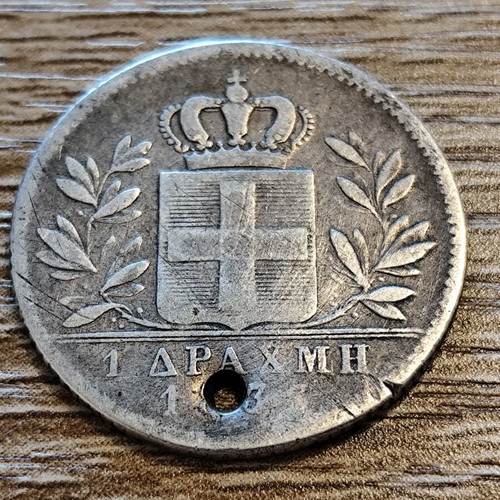 Silver 1 Drachma 1833 Othonas used, pierced coin