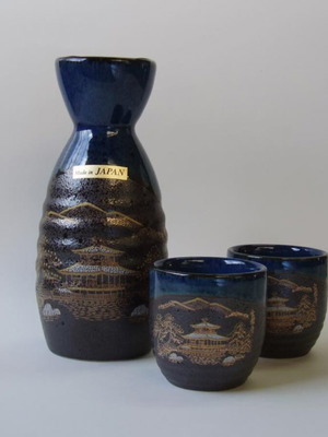 Sake & Tea Set authentic Japanese ceramic, unused