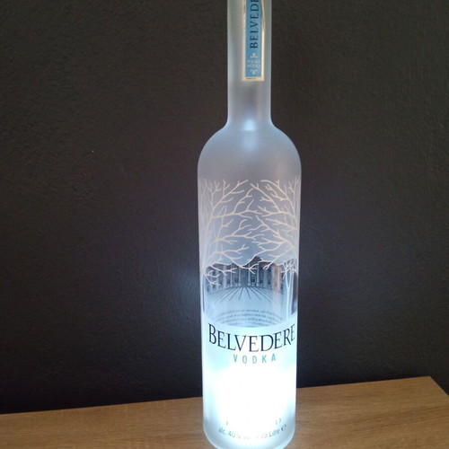 Large empty Belvedere 1.75 lit. bottle used with light
