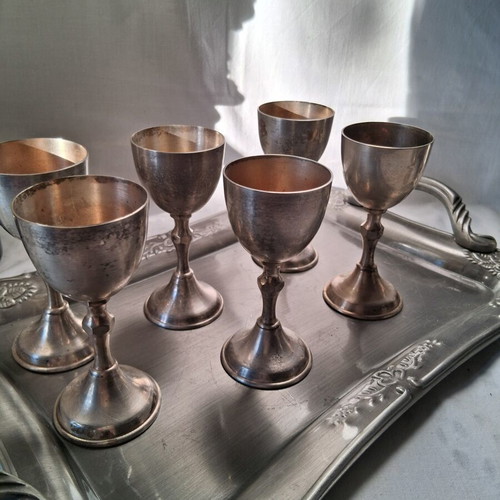 Vintage silver plated serving set with tray and 6 glasses used
