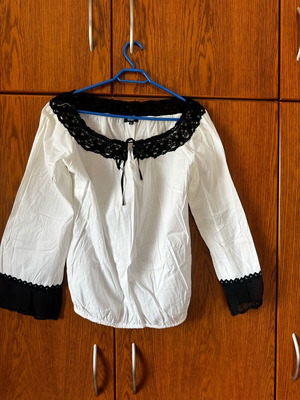 Lussile XL White Blouse with Black Lace like new, cotton 100%