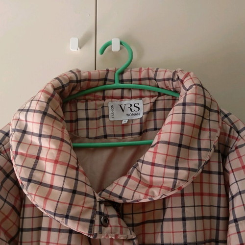 VRS Woman coat XL like new, beige with red and blue lines