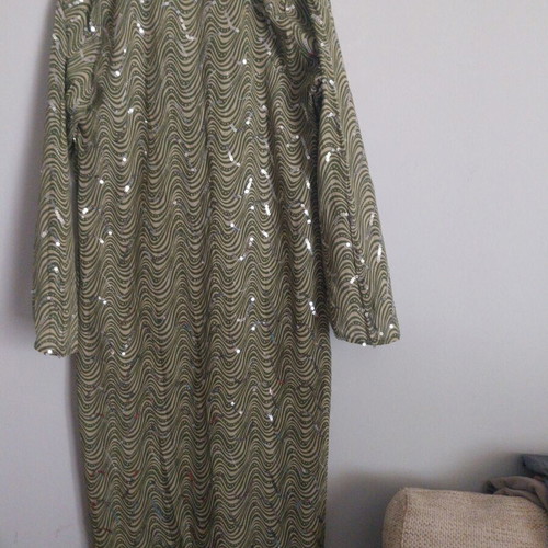Diamond women's maxi dress with pearls like new, size L, khaki green