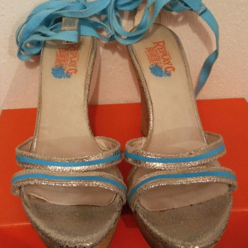 Replay platform sandals like new, size 39, turquoise and silver