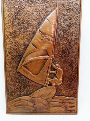 Медна картина Сърфист употребявана 35 см х 19 см