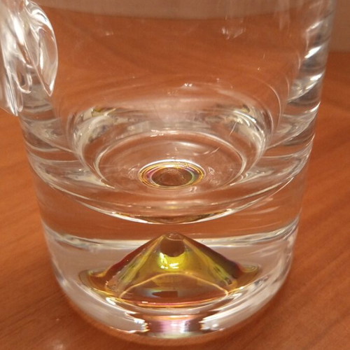 Krosno Poland vintage handmade glass pitcher with bubble base