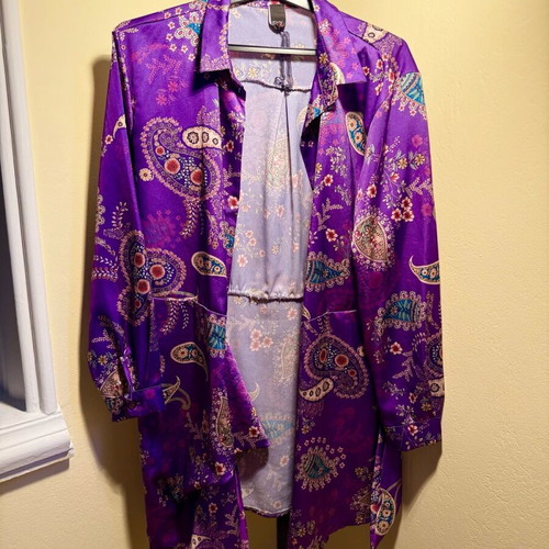 Blouse dress kimono type used, white and purple