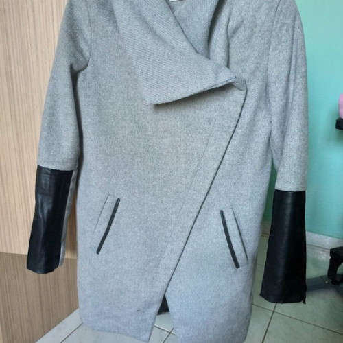 Bershka gray coat used with leather wear on zippers and sleeves