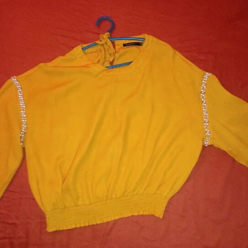 Mustard blouse with pearls new