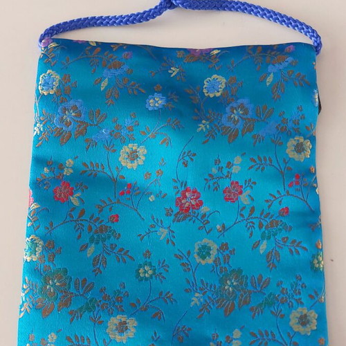 Traditional Silk Satin Floral Bag with Closure and Cord, like new