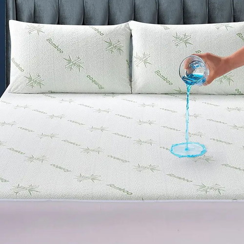 Sidirela Waterproof Bamboo Mattress Protector with Skirt, Green, 160x200+30cm