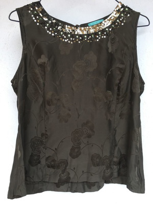 Vintage Silk Top Noa Noa Floral Pattern Beaded Neckline Size M Like New