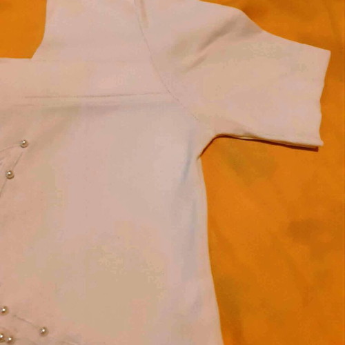 White Women's Blouse Rannia 1961 with Square Neck and Pearls size 40 like new