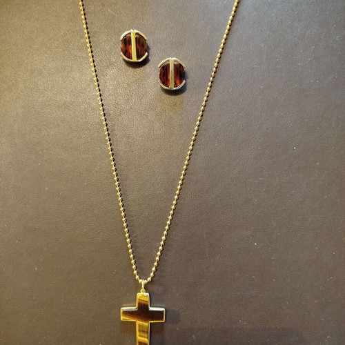 Tiger's Eye cross set with earrings like new