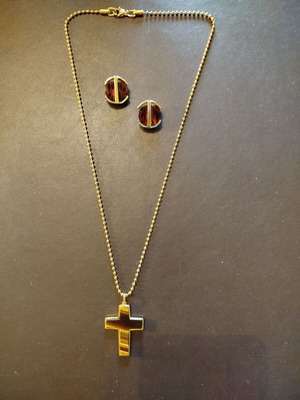 Σετ σταυρός Tiger's Eye με σκουλαρίκια σαν καινούργιο