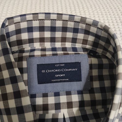 Oxford Company men's shirt new, blue-white-brown, XL