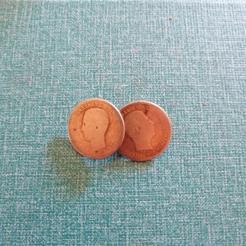 Antique cufflinks used with 50 lepta 1874 and Cretan State coins