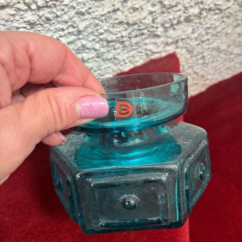 Darlington candle holder used, vintage thick turquoise glass