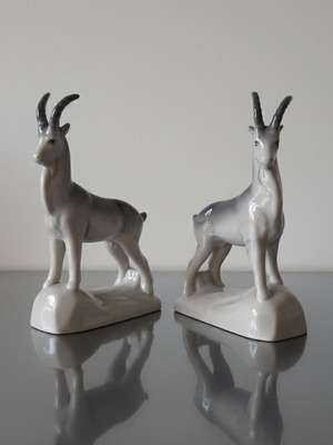Vintage porcelain mountain goat figurines Polonne USSR set of 2 like new
