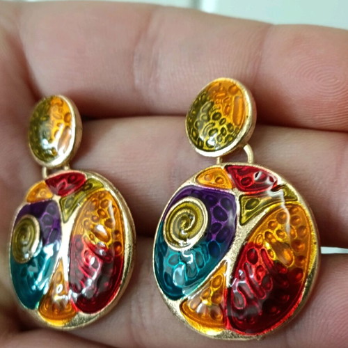 Women's earrings artistic embossed hammered mosaic enamel new