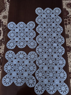 Set of 3 handmade light blue crochet doilies new