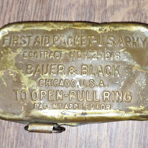 Rare US Army 1916 First Aid Box WW1 antique with unused bandage