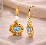 Gold-colored earrings with blue heart new, elegant design