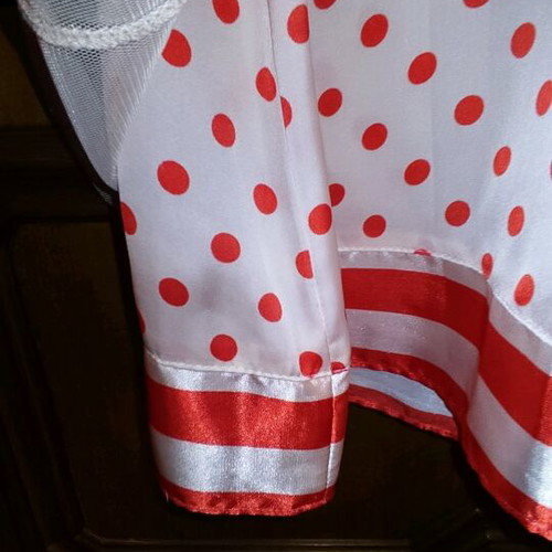 Naf Naf sleeveless dress used, pink tulle with ruffles and coral polka dots, size 36