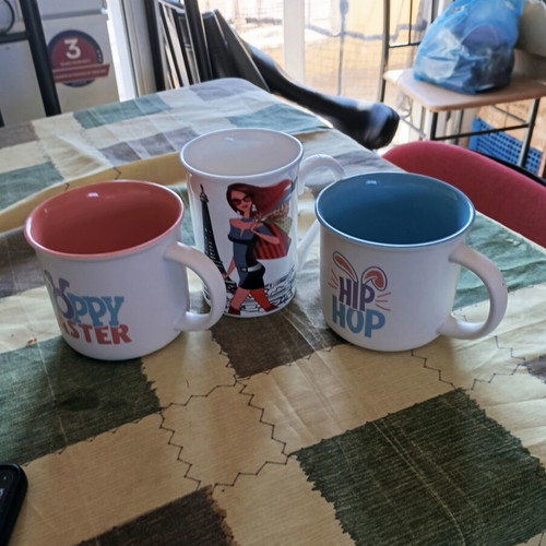 Mugs set of three, two ceramic and one porcelain, new