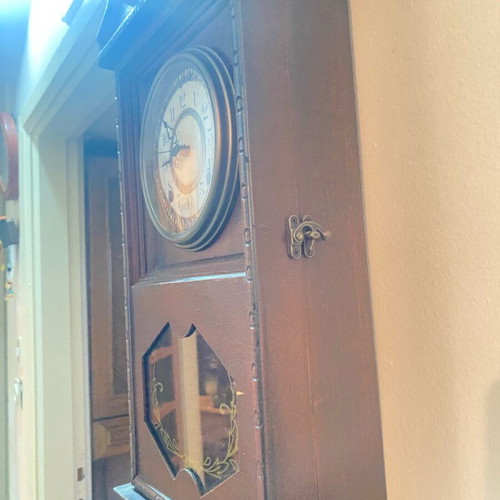 Vintage wooden wall clock used, analog, decorative