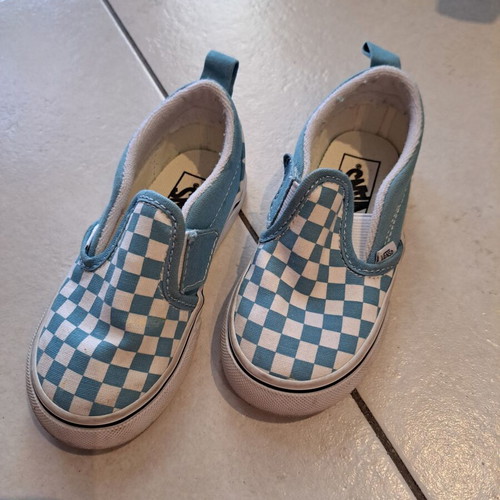 Vans Slip-On Kids' Canvas Shoes Size 24 Like New Turquoise White Checkered