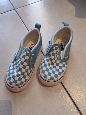 Vans Slip-On Kids' Canvas Shoes Size 24 Like New Turquoise White Checkered