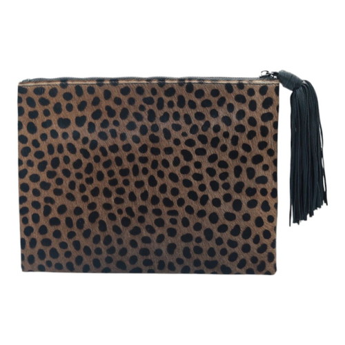 Wings Nora Calf Hair Leopard Print Leather Tassel Clutch Bag used