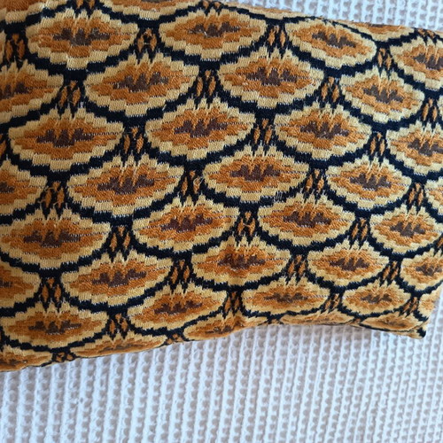 Vintage Handmade Decorative Pillow with Wool Thread in Ochre and Brown