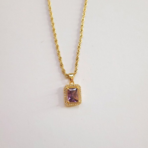 Women's stainless steel necklace new with purple stone 40cm +5cm length