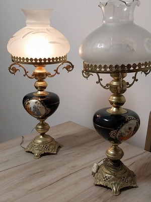 Vintage aluminum table lamps with handpainted designs, set of 2