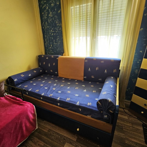 Complete children's bedroom furniture set used, blue and yellow tones