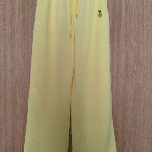 Shein Wide Leg Pants Medium lemon embroidery like new