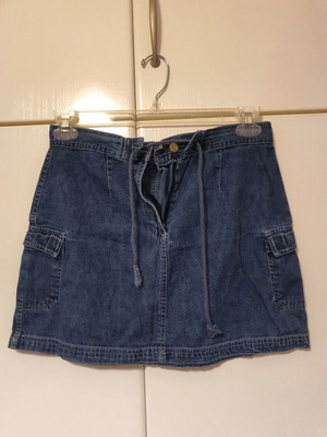 Denim mini skirt like new, with front drawstring, size M 38 10