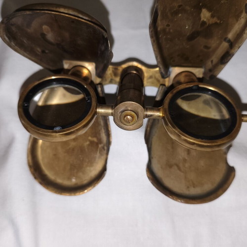 Vintage brass decorative binoculars with leather case, new