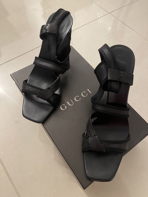 Gucci black Napa leather stiletto sandals