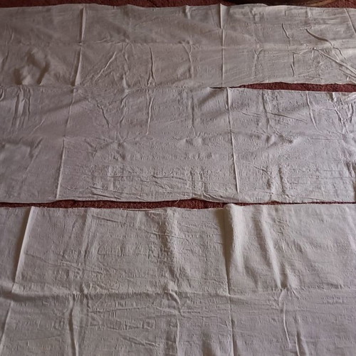 Old woven cotton fabric pieces used, set of 3