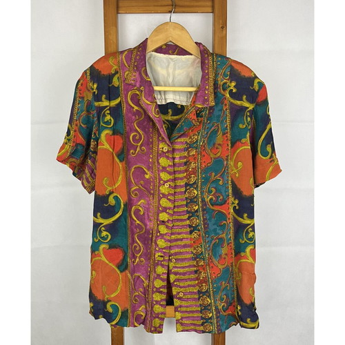 Vintage handmade colorful shirt used with shoulder pads, oversized