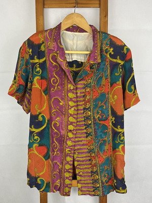 Vintage handmade colorful shirt used with shoulder pads, oversized