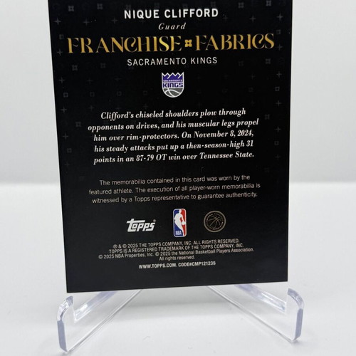 25-26 Topps Flagship Nique Clifford RC Franchise Fabrics like new